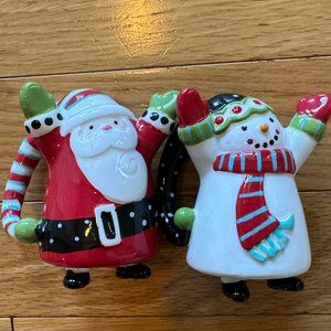 Vintage Pair Snowman and Santa Salt & Pepper Shaker